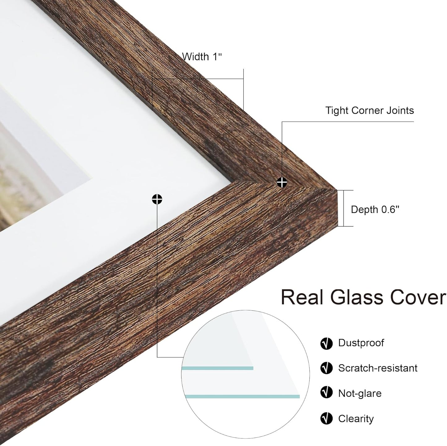 12x12 Picture Frame Set of 2, Rustic Brown Wood Frame with Glass Collage Frame, Display Pictures 4-4x6 With Mat or 12 x 12 Without Mat,Square Photo Frames Collage for Wall Hanging or Tabletop