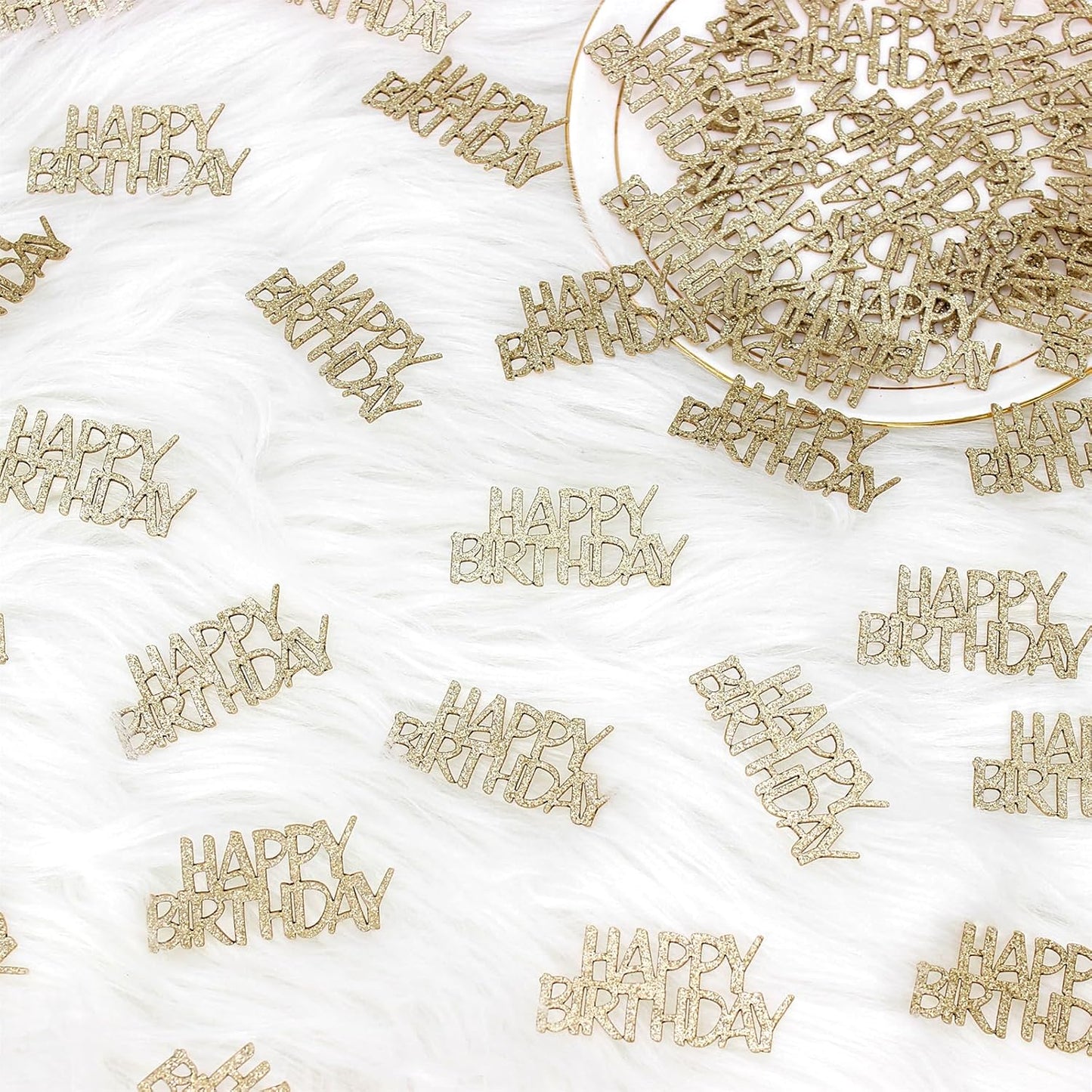 Champagne-Gold Happy Birthday Confetti for Tables Light Gold Glitter Birthday Party Table Scatters for Adult/Kids Birthday Anniversary DIY Crafts Party Supplies 100PC