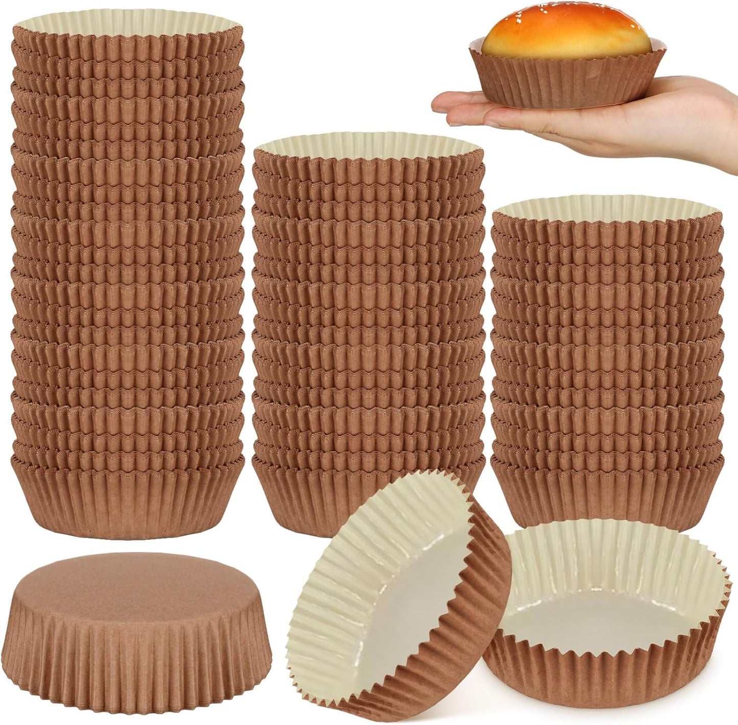 Uiifan Disposable Round Cupcake Liners Paper Baking Cups Wrappers Cupcake Paper Microwave Oven Safe Bakeware Mold for Snacks Cakes(Natural,50 Pack)