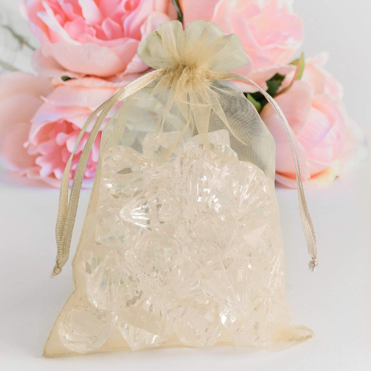 Super Z Outlet 100 Pack 4x6 Inch Mini Sheer Drawstring Organza Transparent Bags Jewelry Sack Pouches for Wedding, Party Decorations, Arts & Crafts Gifts (Ivory)