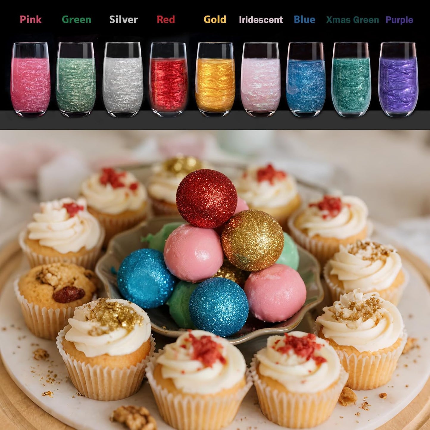 Twisweet Green Edible Glitter for Drinks, Food Grade 10g Sparkling Sprinkles Cake Decorating Supplies, Edible Luster Dust for Cocktail Beverages, Food Coloring Shimmer Powder for Cupcakes Cookies Cake Decorations
