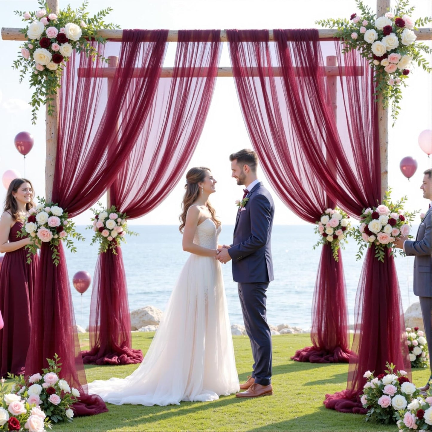 Wedding Arch Draping Fabric Backdrop 1 Panel 30" x 19Ft Burgundy Drapes Curtains for Wedding Reception Sheer Tulle Backdrop Curtain for Ceremony Birthday Party Baby Shower Arbor Ceiling Decorations