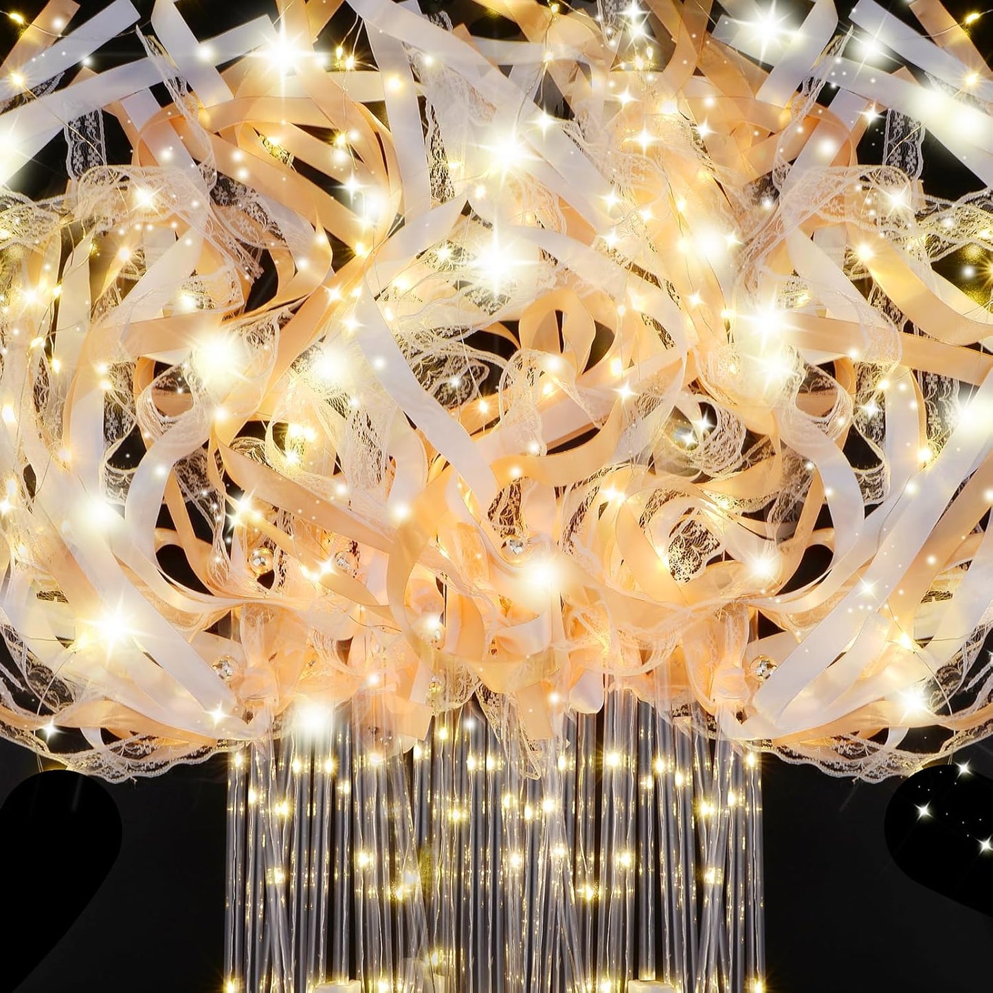 200 PCS Wedding Wands with Lights,Fairy Wands, LED Silk Fairy Wand with Bells for Wedding Send Off, New Year, Raves, Concert, Birthday