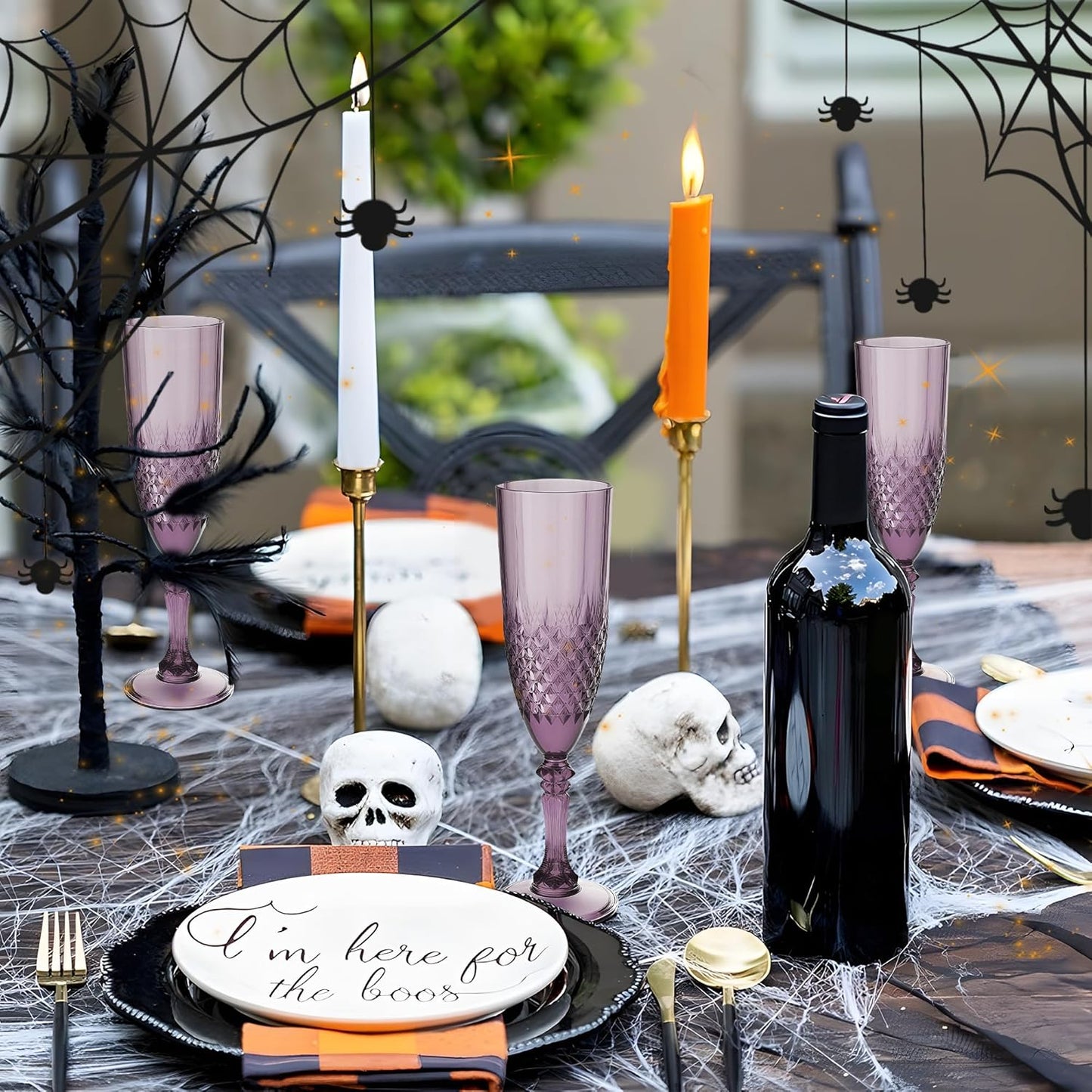 Plastic Champagne Flutes, 48PCS Dark Purple Wine Glasses Goblets Cups Reusable Flute, for Halloween Weddings Bachelor Parties Toasting and Events(48, Dark Purple)