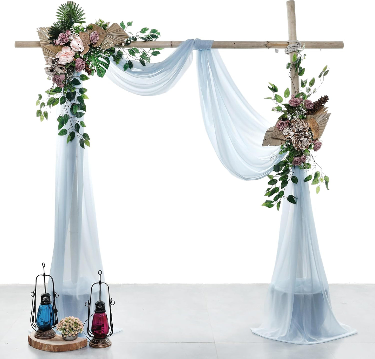 VDS Pack of 2 Panel (30 Inch X 50 Feet) Wedding Arch Draping Fabric Sheer Chiffon Fabric Drapery for Wedding Ceremony Reception Swag Backdrop Canopy Chuppah ARBO Altars Decoration (Baby Blue)
