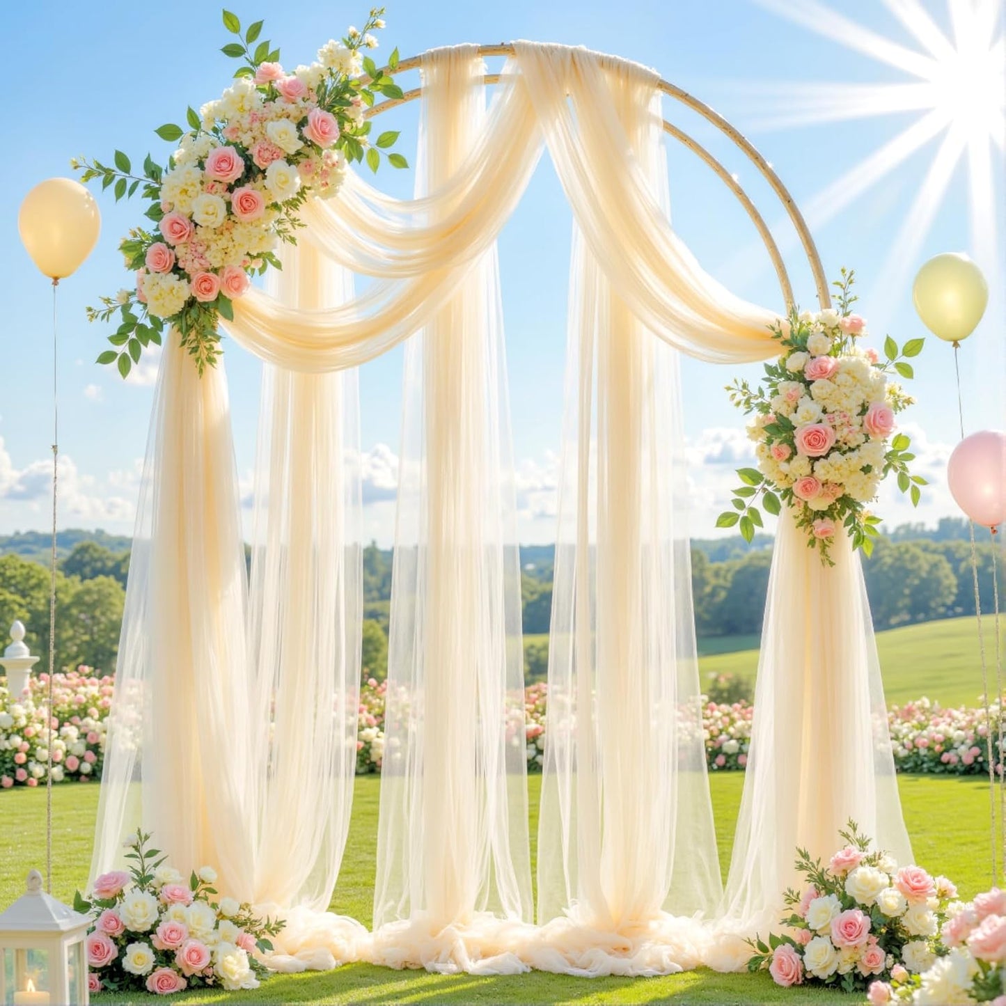 Wedding Arch Draping Fabric Backdrop 2 Panel 30" x 19Ft Champagne Drapes Curtains for Wedding Reception Sheer Tulle Backdrop Curtain for Ceremony Birthday Party Baby Shower Arbor Ceiling Decorations