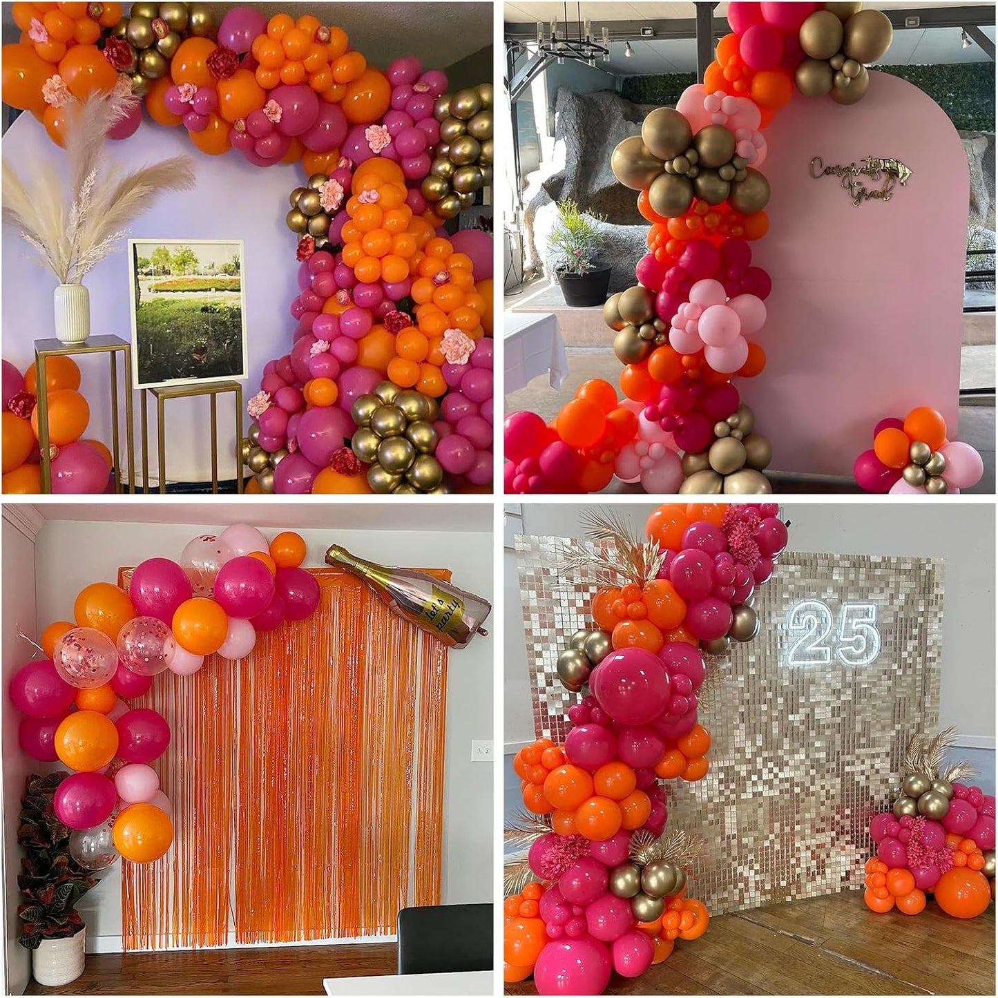 Pink and Orange Balloons 12 Inch for Fall Halloween Baby Shower Birthday Princess Tropical Wedding Party Decor - Hot Pink, Pastel Light Pink, Confetti Latex Balloon