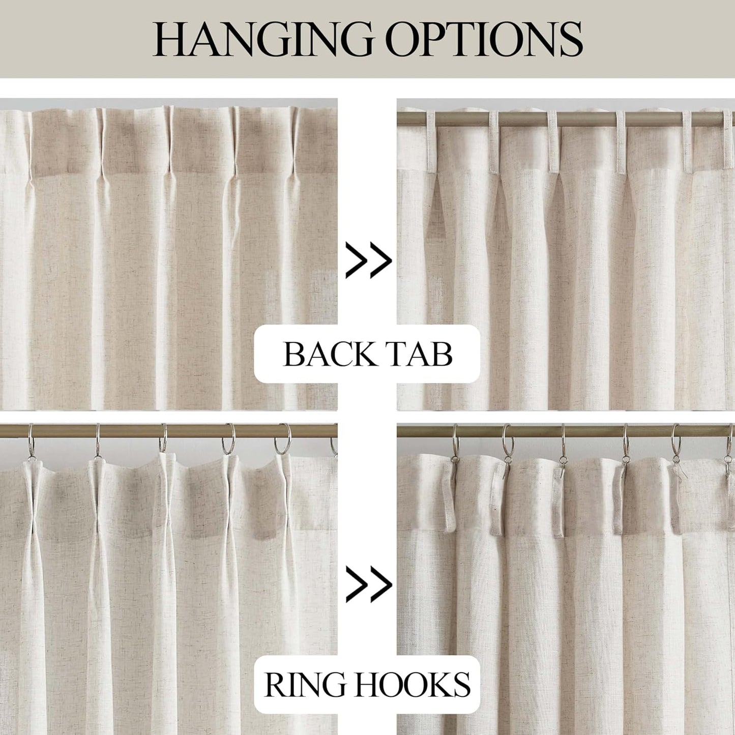 Vision Home Natural Pinch Pleated Semi Sheer Curtains Textured Linen Blended Light Filtering Window Curtains 112 inch for Living Room Bedroom Patio Pinch Pleat Drapes with Hooks 1 Panel 84" Wx112 L