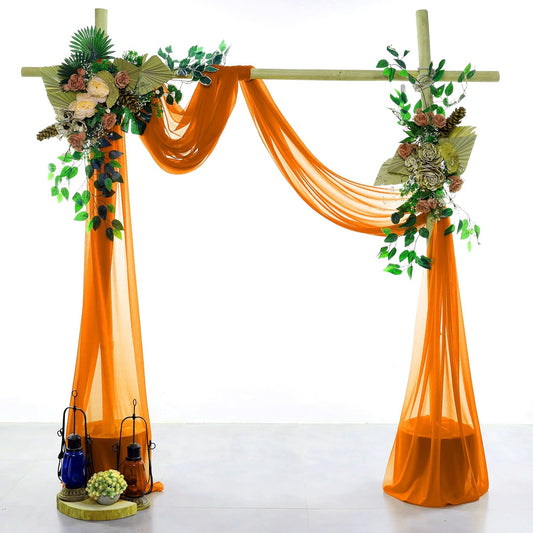 VDS Pack of 1 Panel (30 Inch X 50 Feet) Wedding Arch Draping Fabric Sheer Chiffon Fabric Drapery for Wedding Ceremony Reception Swag Backdrop Canopy Chuppah ARBO Altars Decoration (Orange)