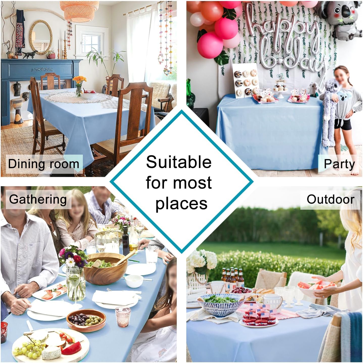 Hiasan Dusty Blue Rectangle Tablecloth - Waterproof Spillproof and Wrinkle Resistant Washable Polyester Table Cloth for Dining Party, 52 x 70 inch