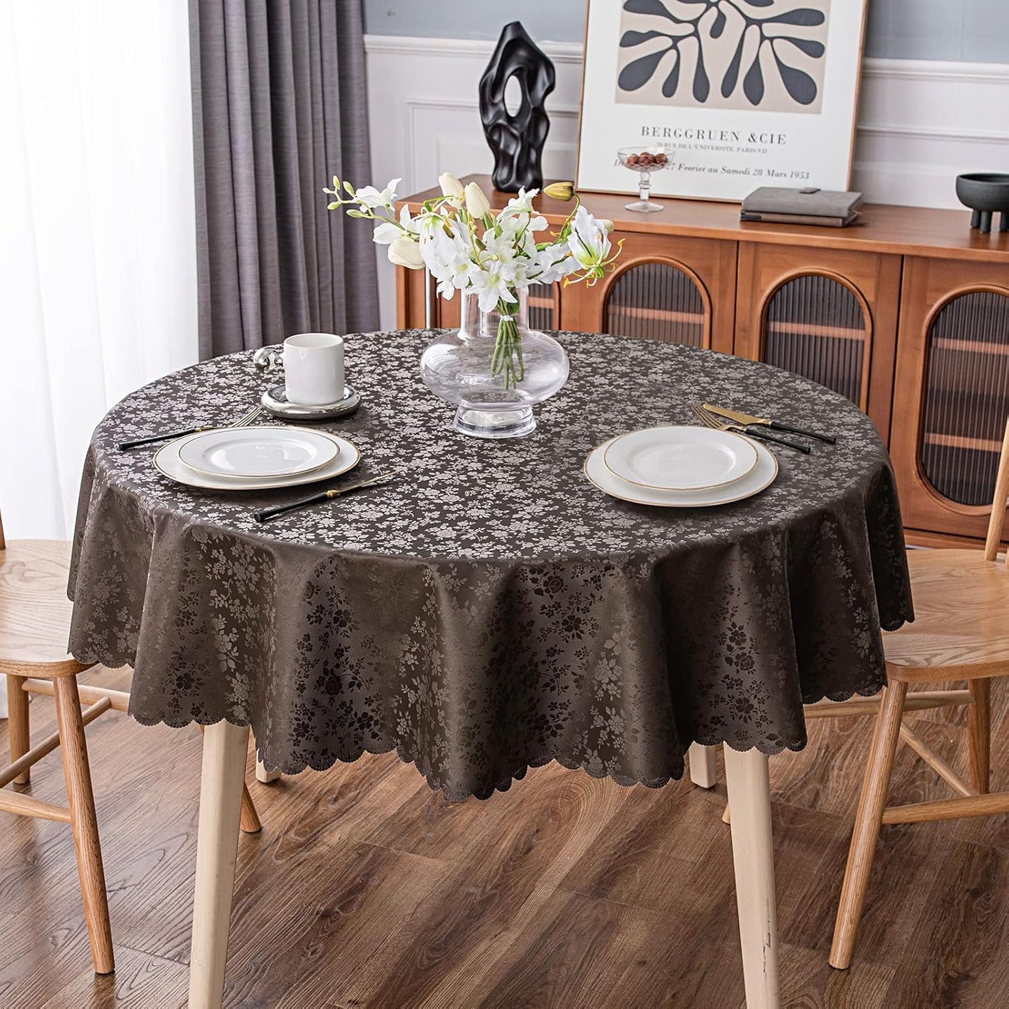 Smiry Round Table Cloth, Waterproof Heavy Duty Vinyl Tablecloths, Wipeable Washable Table Cover for Kitchen and Dining Room (Coffee, 70" Round)