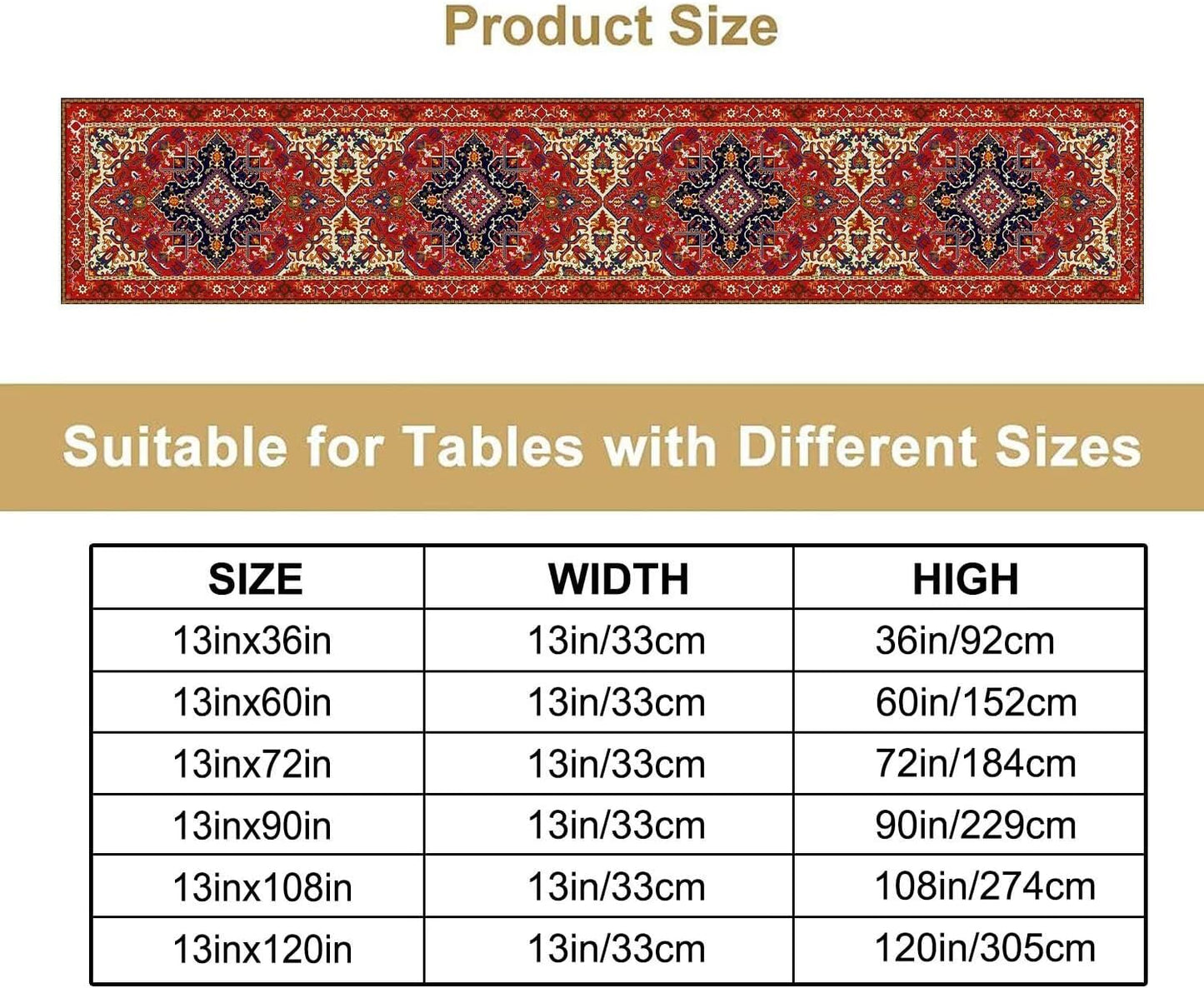 Boho Old French Table Runner, Vintage Red Beige Retro Flower Rustic Country Style Floral Print Pattern for Home Kitchen Table Decor Dining Coffee Room Garden Party Decor 13x72in