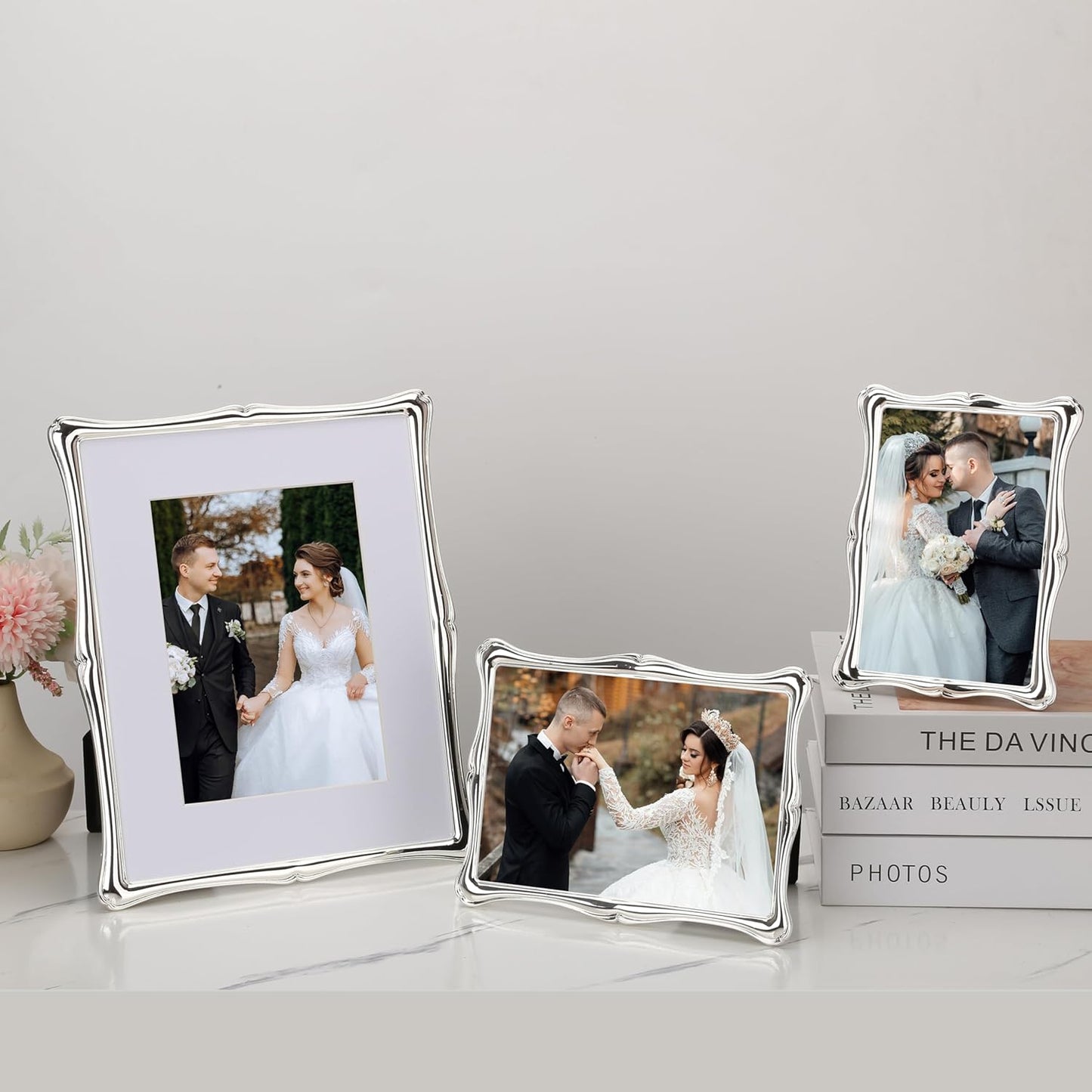 5 x 7'' Premium Alloy Silver Photo Frame - High-End Decor 7x5'' Picture Frames with Velvet Backing,Hi End Décor Metal Frames