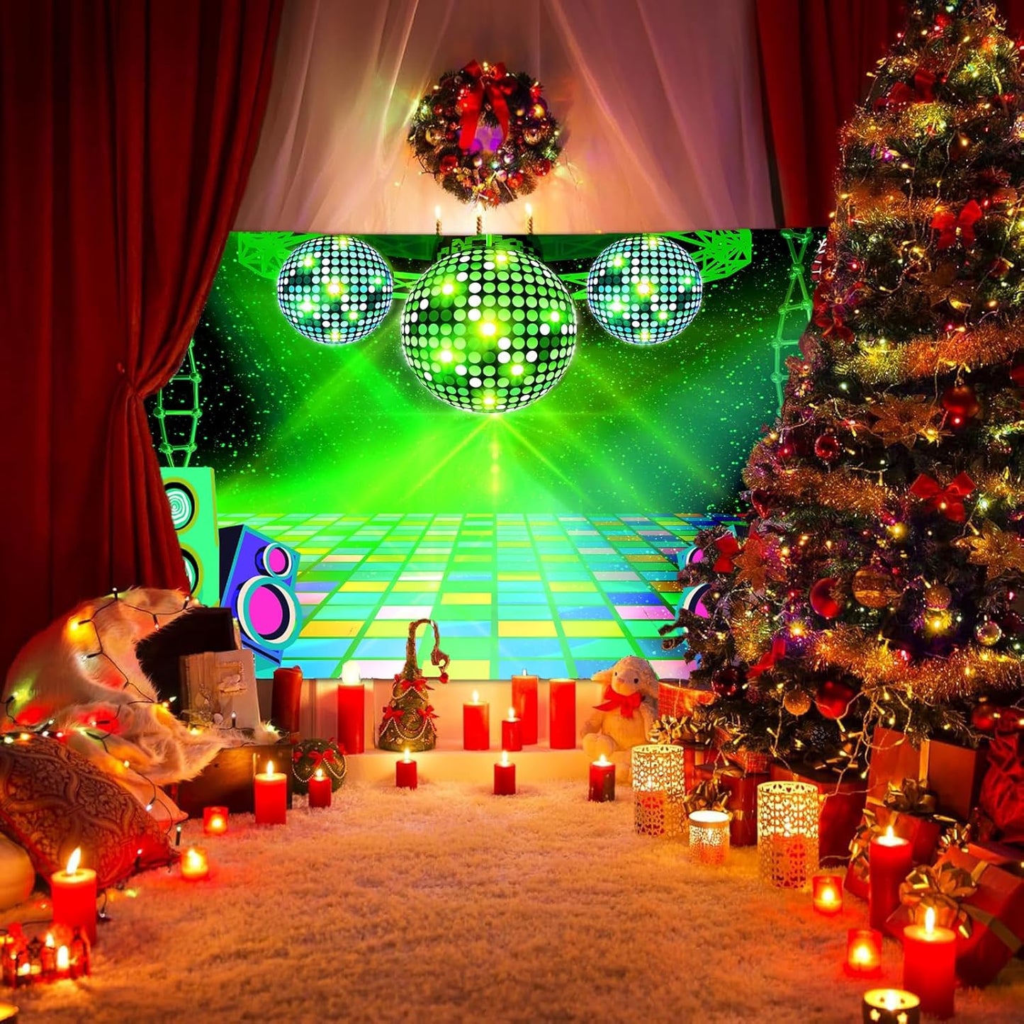 Dance Party Backdrop Retro 80s 90s Theme Stage Dance Ball Music Birthday Party Decoration DJ Photography Background 12 x 10 ft for Baby Shower Picture Photo Shoot Polyester Fabric,Purple