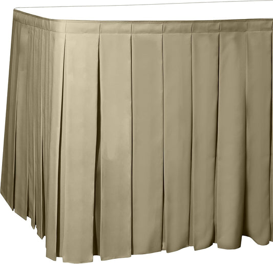 Ultimate Textile Pleat Polyester Fabric Table Skirt - Machine Washable Flame Resistant with Clips for Events, Weddings & Trade Shows, Cut & Sewn in Paterson, NJ - Camel, 21' Box Pleat