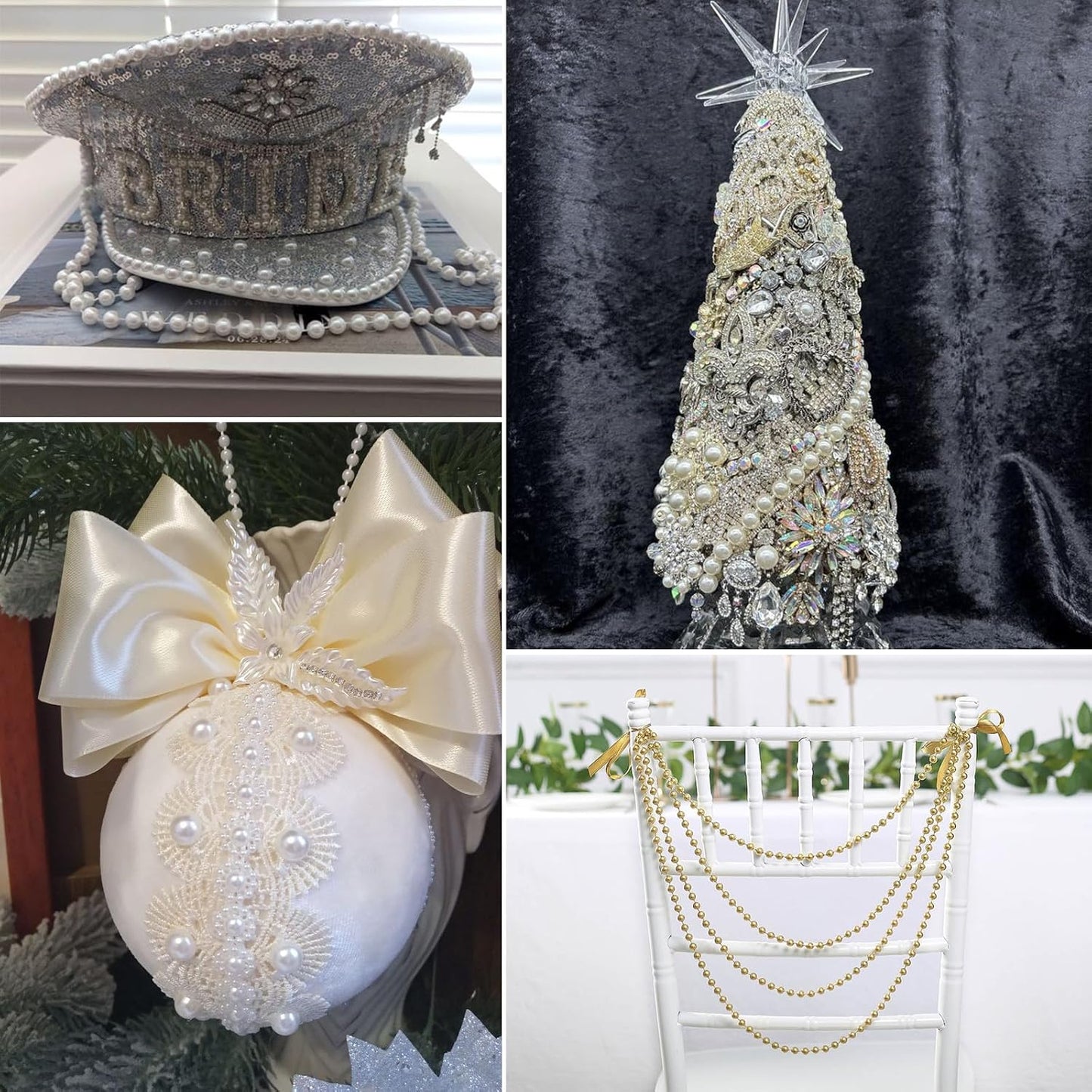 29.5 FT Pearl Beads Garland for Decoration, 10MM Craft Pearl Beads String Spool Ivory Color Faux Pearl Strand Roll for DIY Craft Wedding Party Christmas Tree Decoration