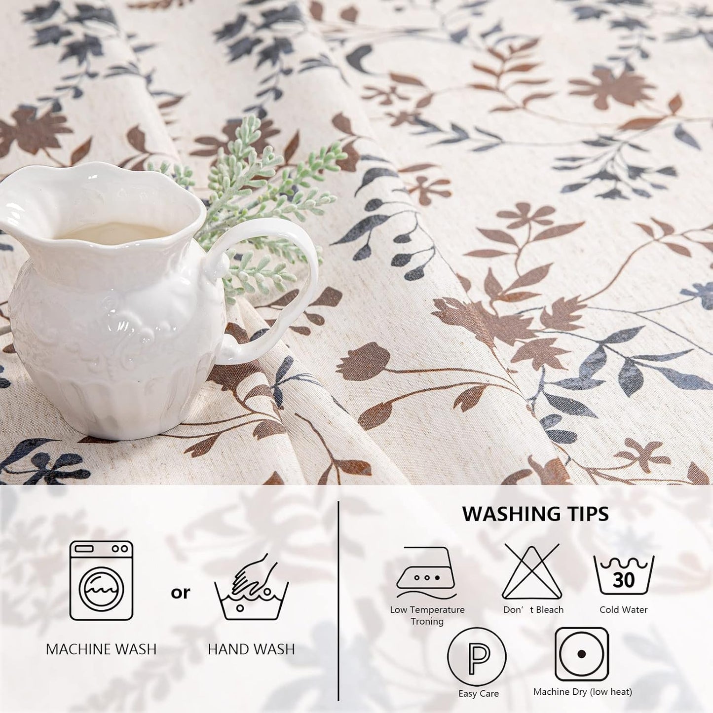 MYSKY HOME Rustic Tablecloth Classic Brown Leaves Printed Linen Fabric Table Cover Waterproof Fabric Tablecloth Farmhouse Decoration 60x102 Inches Rectangle/Oblong for Kitchen Dining and Outdoor Use