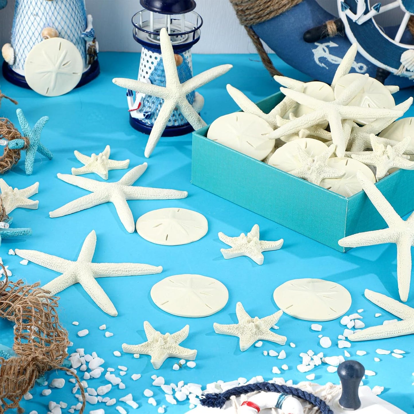 Queekay 15 Pieces Resin Starfish Sand Dollars 2.0 Inch 4.7 Inch Starfish 2.3 Inch Sand Dollars Crafts Ocean Themed Glittered Coastal Decorations for Summer Wedding Christmas Party Decor Supplies