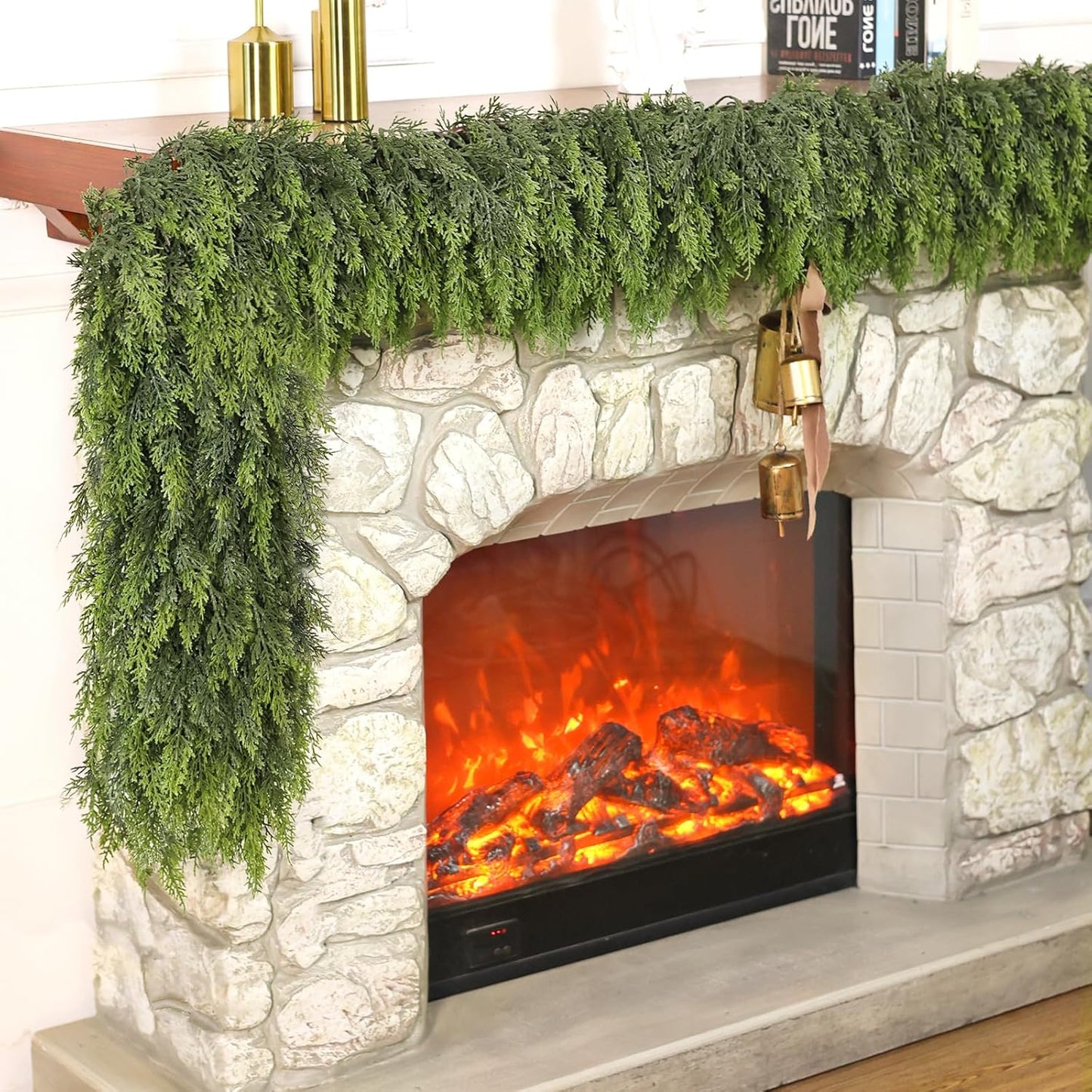 Real Touch Cedar Garland - Artificial Christmas Garlands Faux Green Cedar Fake Pine Needles Garland for Fireplace,Table, Stairs, Mantle, Window,Indoor Outdoor,Home,Holiday Decor(1 PCS,16 FT)
