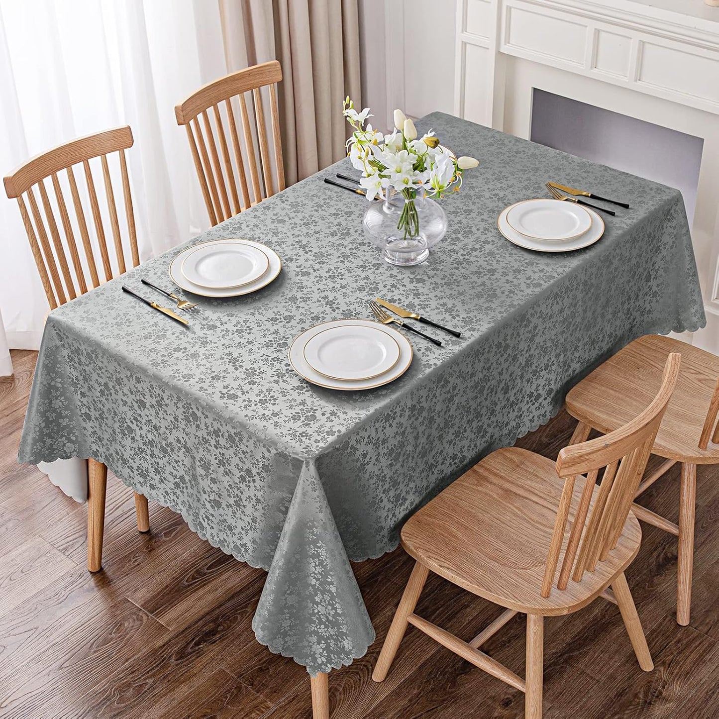 Smiry Rectangle Table Cloth, Waterproof Heavy Duty Vinyl Tablecloths, Wipeable Washable Table Cover for Kitchen and Dining Room (Grey, 60" X 102")