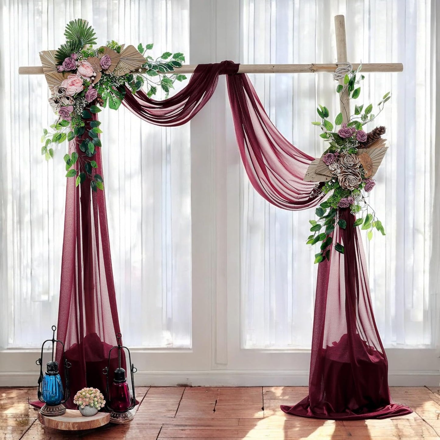 MDS Halloween Chiffon Draping Fabric - 2 Panel, 30" Wide x 50ft Long - Sheer Spooky Arbor & Canopy Drapery for Haunted House Backdrops, Party Ceilings, DIY Costumes & Themed Events - Burgundy