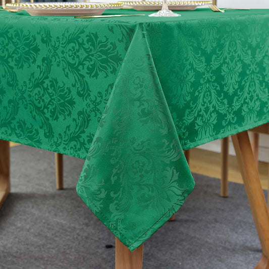 SASTYBALE Jacquard Tablecloth Rectangle, Damask Table Cloth SpillProof Wrinkle Resistant Tablecloths, Soft Polyester Oblong Table Cover for Kitchen, Dinner, Parties (Dark Green, 60X84)