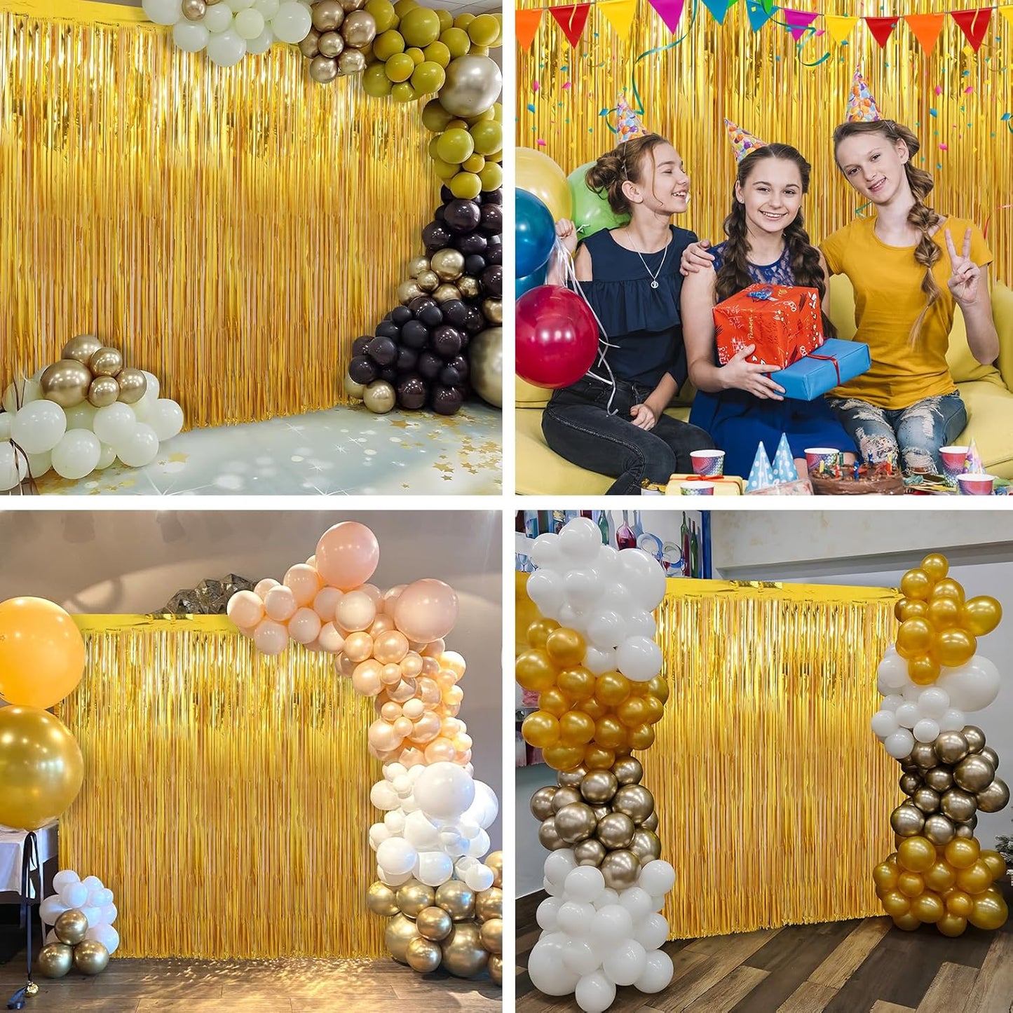 2 Pack Gold Foil Fringe Curtains Streamers Party Decorations 3.3 x 8.2 ft, Gold Tinsel Curtain Fringe Backdrop for Parties, Door Fringe Birthday Streamers, Photo Booth Backdrops, Party Decor