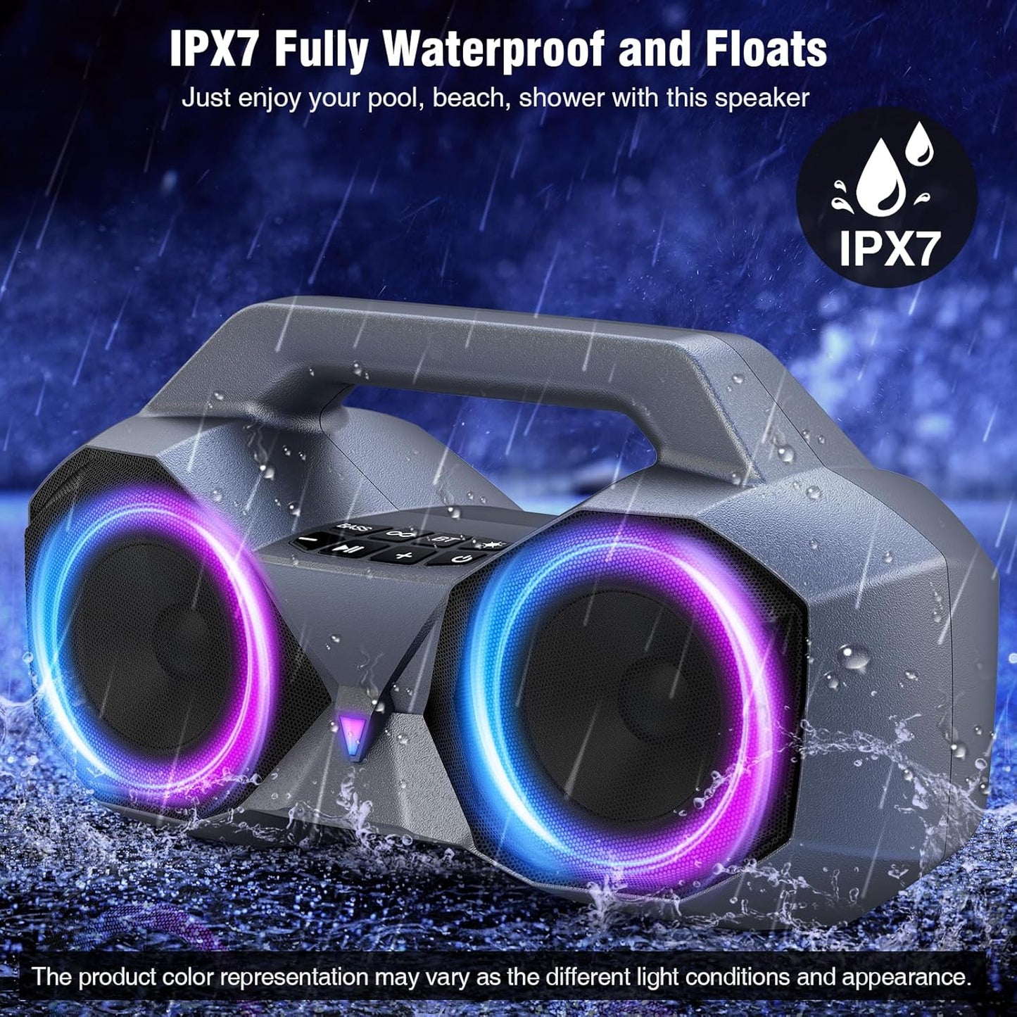 KMAG Bluetooth Speaker Wireless, 80W Loud Speaker with Deeper Bass, IPX7 Waterproof, 20H Playtime, Cool Lights, TWS, Portable Speaker for Home, Outdoor, Workshop, Party, Gift for All (Sliver)