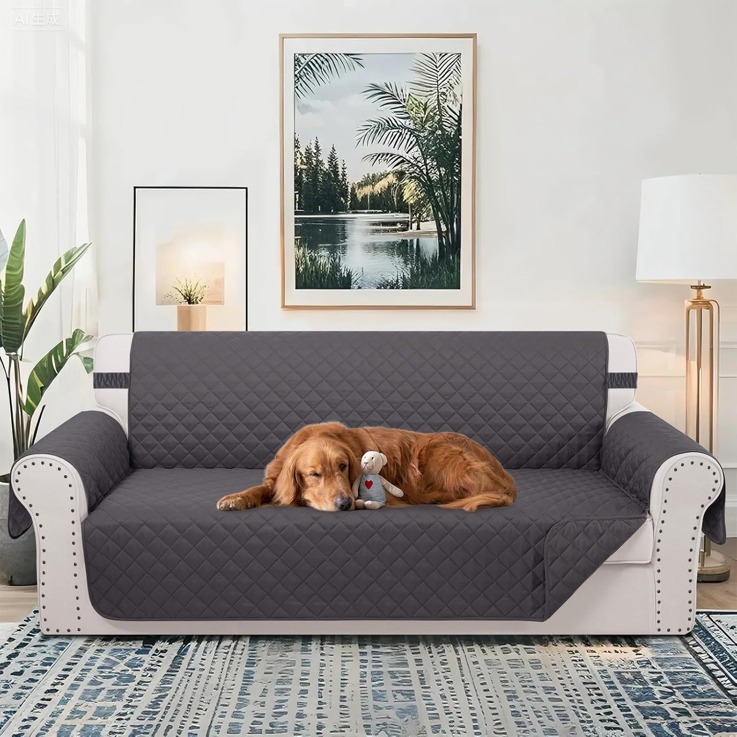 Reversible Oversized Sofa Covers Couch Cover Furniture Protector for Dogs Elastic Straps Water Resistant(XLSofa,Dark Grey/Dark Grey)