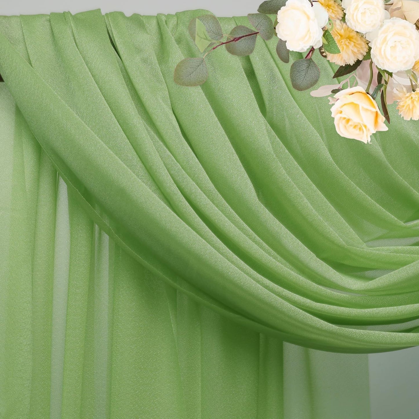 Wokceer Sage Green Wedding Arch Draping Fabric Backdrop 4 Panels 28.7" X 20FT Sheer Drapes Fabric for Wedding Arbor Ceremony Party