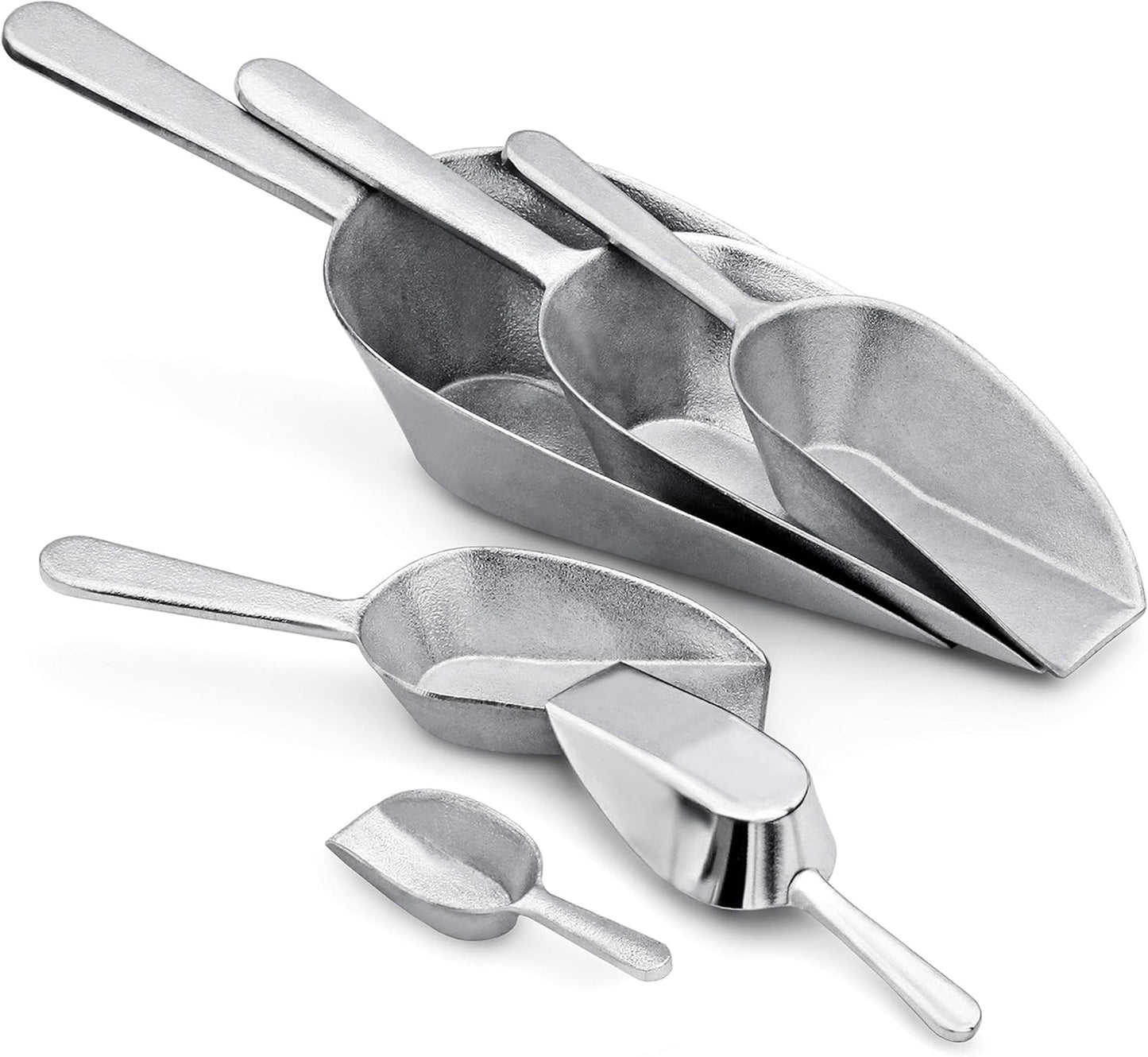New Star Foodservice 34721 One-Piece Cast Aluminum Flat Bottom Bar Ice Flour Utility Scoop, 24-Ounce, Silver