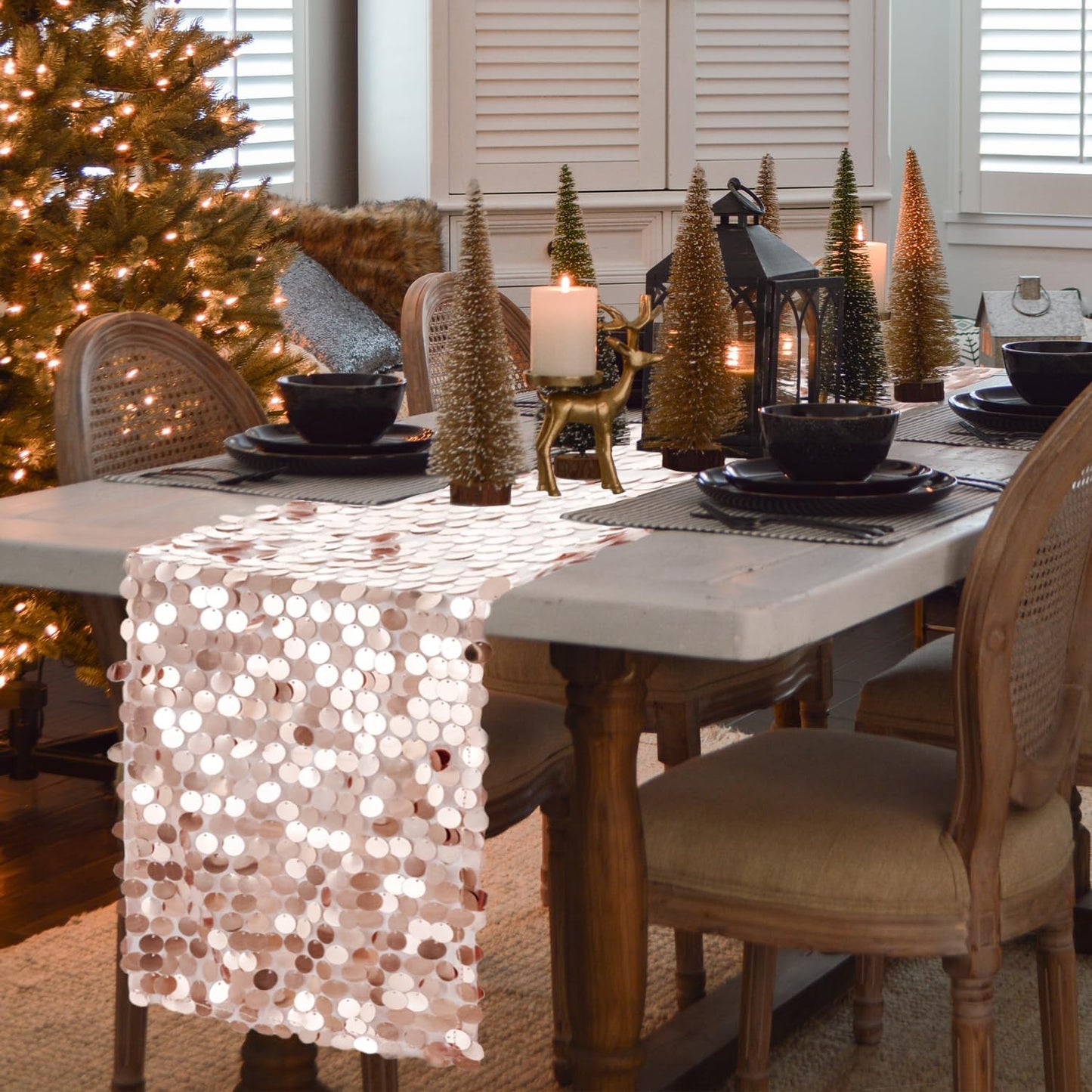 VHH Sequin Table Runner 12 x 108 inches Rose Gold Table Runner, Glitter Runner for Party Wedding Birthday, Party Spring Easter Rustic, Birthday Supplies Decorations (1 Pack).