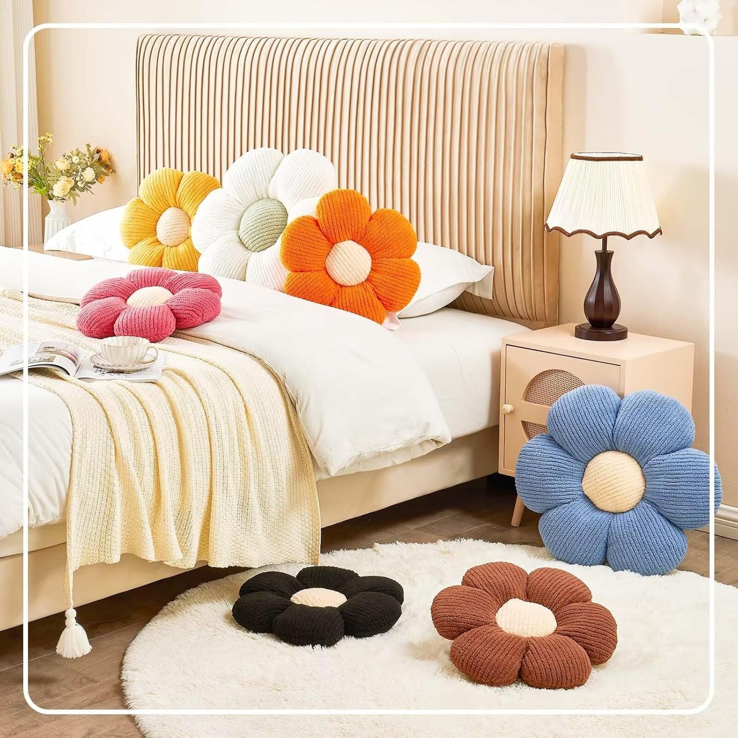Flower Throw Pillow, Soft Yellow 14.9" Shaped Floor Pillow for Home Decor, Cute Aesthetic Plush Decorative Pillows for Bed, Sofa, Couch