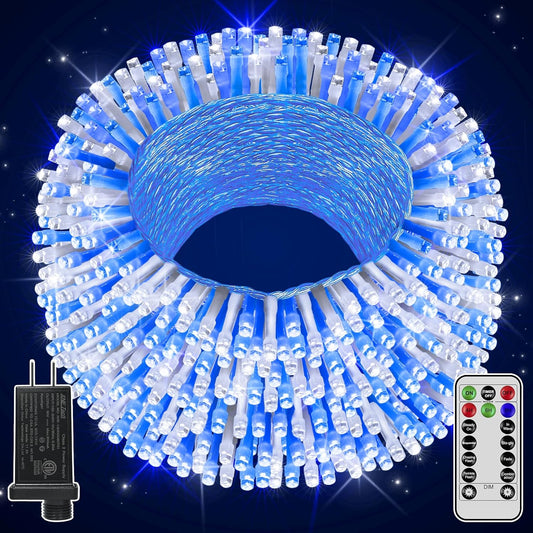 Christmas Lights Outdoor Waterproof, 196FT 600LED String Lights with Remote,8 Modes LED Lights Plug in Twinkle Fairy Light for Party Holiday Decor (Blue+White)