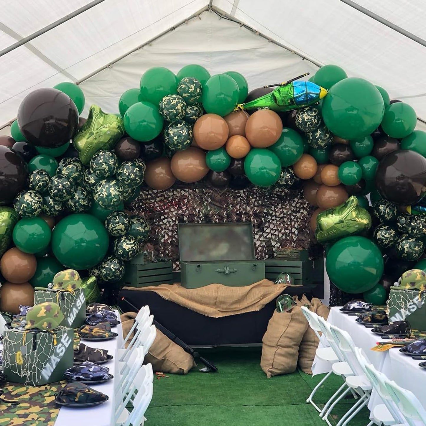 Paready Camo Balloons, 50 Pcs Green and Brown Balloons, Camouflage Army Balloon, 12 Inch Dark Sage Green Black Balloons Latex for Birthday Baby Shower Camping Woodland Hunting Jungle Party Decorations
