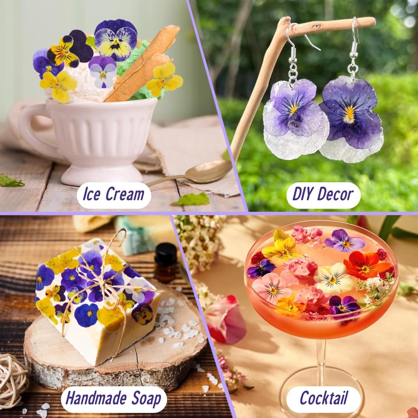 70 Pcs 8 Kinds Natural Dried Pressed Edible Flowers for Cake Topper Decorating - Mix Viola Tricolor for Cupcake Toppers, Cocktails, Resin Jewelry Making, DIY Art Crafts