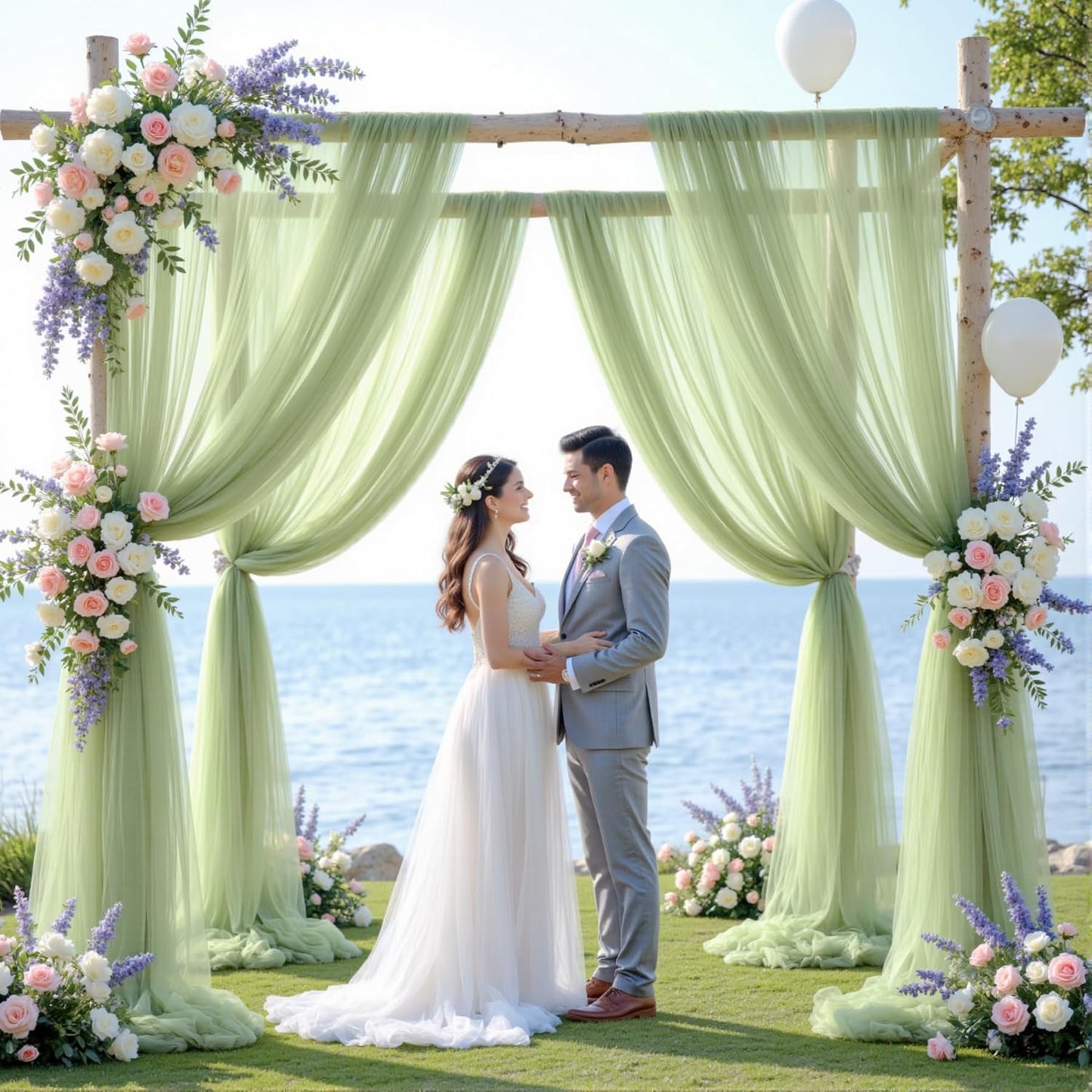 Wedding Arch Draping Fabric Backdrop 2 Panel 30" x 19Ft Sage Green Drapes Curtains for Wedding Reception Sheer Tulle Backdrop Curtain for Ceremony Birthday Party Baby Shower Arbor Ceiling Decorations