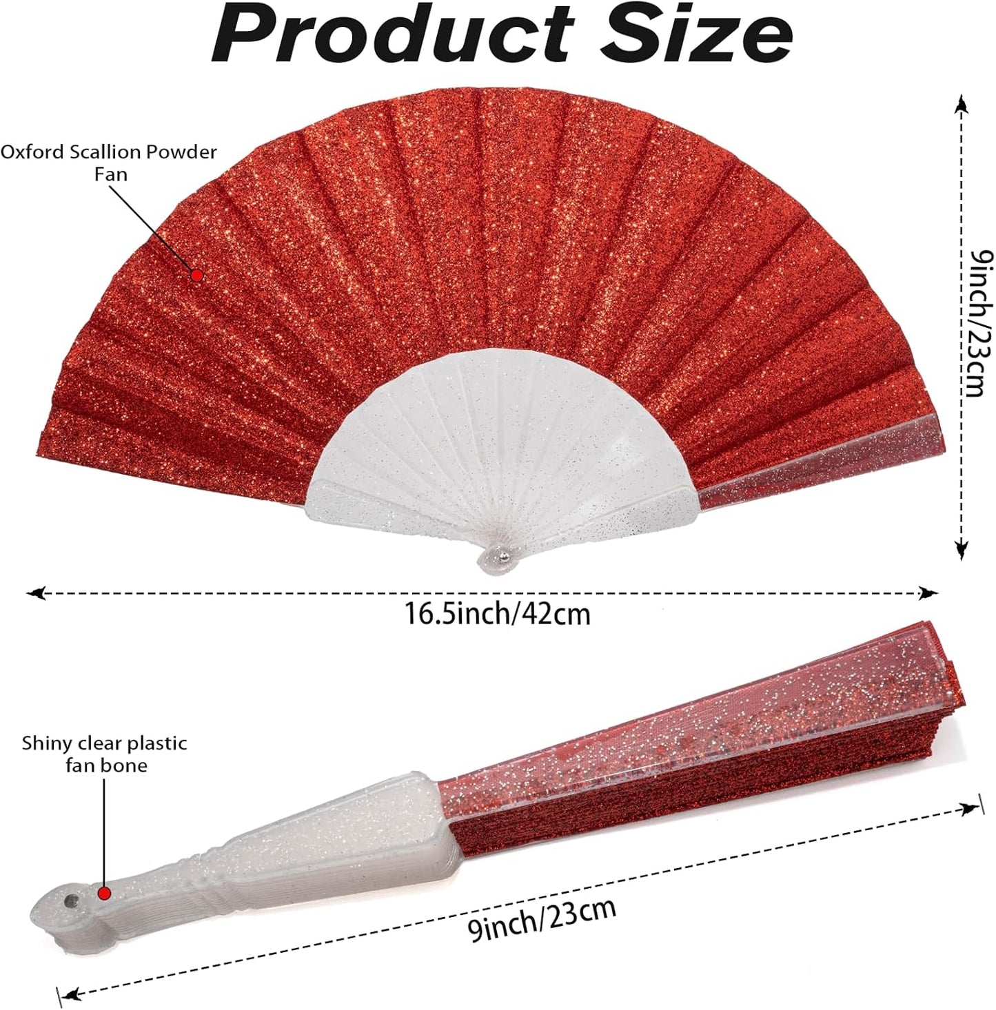 48 Pack Handheld Fan,Folding Hand Glitter fan with Shining Transparent Fan Rib – Ideal for Wedding, Church, Festival, Dance, Tea Party, Club, and EDM Accessories, Red