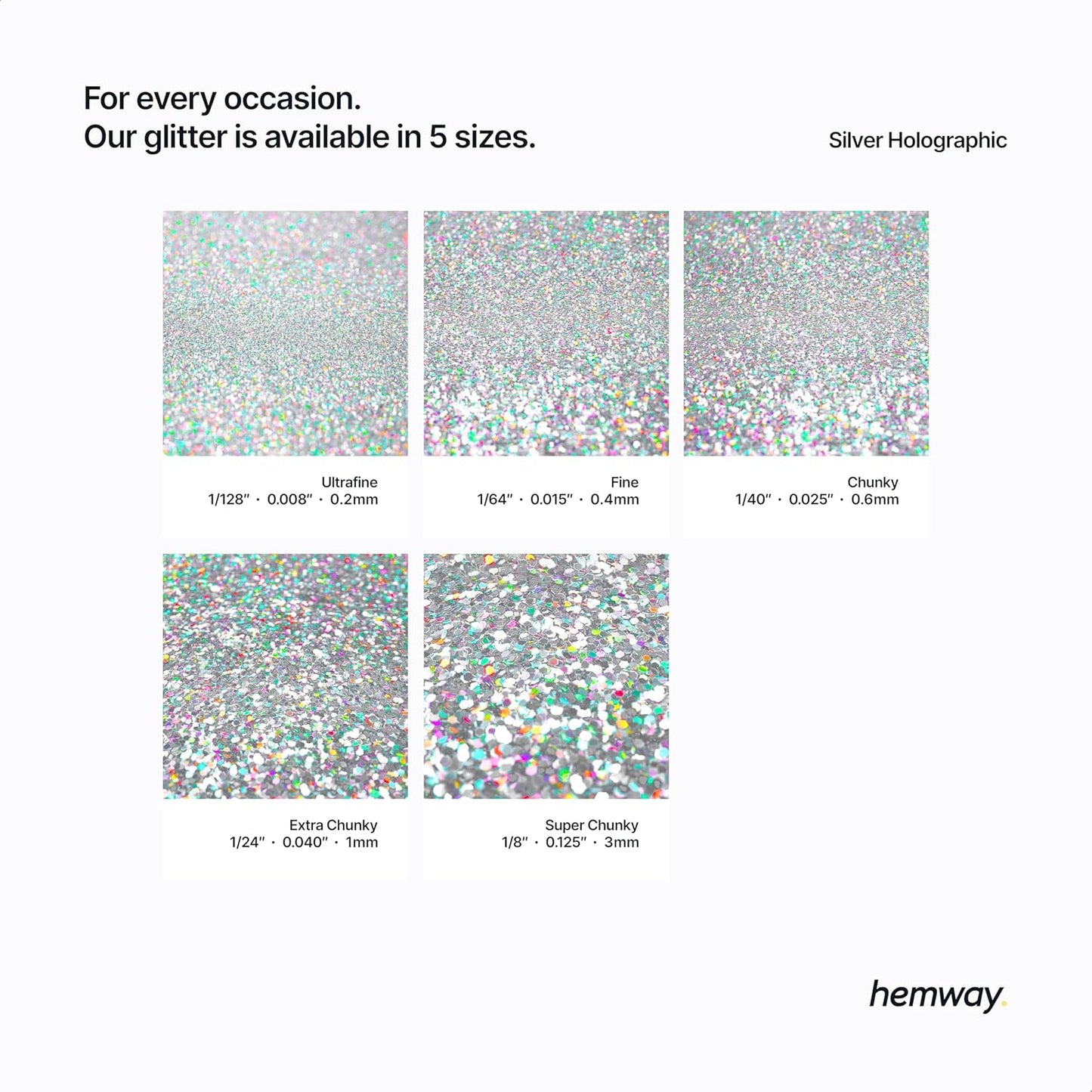 Hemway Eco Friendly Biodegradable Glitter 100g / 3.5oz Bio Cosmetic Safe Sparkle Vegan for Face, Eyeshadow, Body, Hair, Nail and Festival Makeup - Ultrafine (1/128" 0.008" 0.2mm) - Silver Holographic