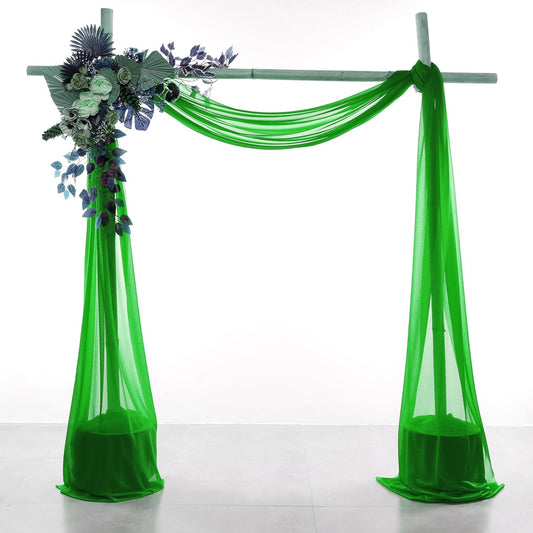 VDS Pack of 1 Panel (30 Inch X 100 Feet) Wedding Arch Draping Fabric Sheer Chiffon Fabric Drapery for Wedding Ceremony Reception Swag Backdrop Canopy Chuppah ARBO Altars Decoration (Green)