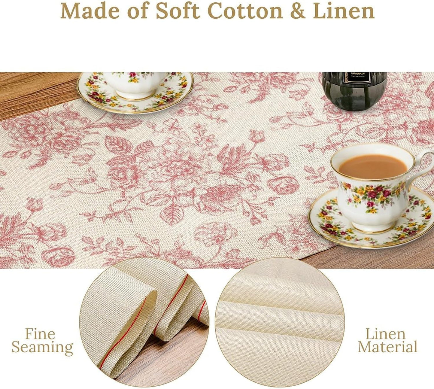 Pink White Flower Table Runner, Wildfloral Floral Sketch Pattern Print Kitchen Dinning Table Runner for Indoor Outdoor Home Wedding Party Holiday, 13x70 Inch