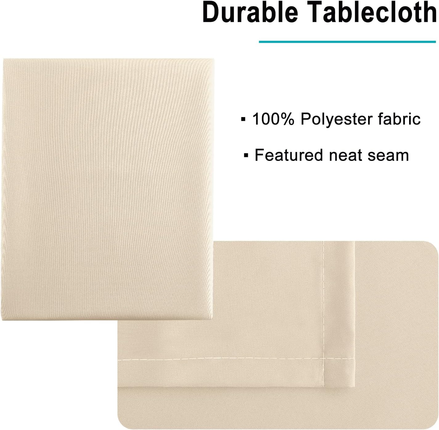 Hiasan Rectangle Tablecloth - Waterproof Washable Fabric Table Cloth for Wedding, Banquet, Gathering and Dining Room, 90 x 156 Inch, Beige