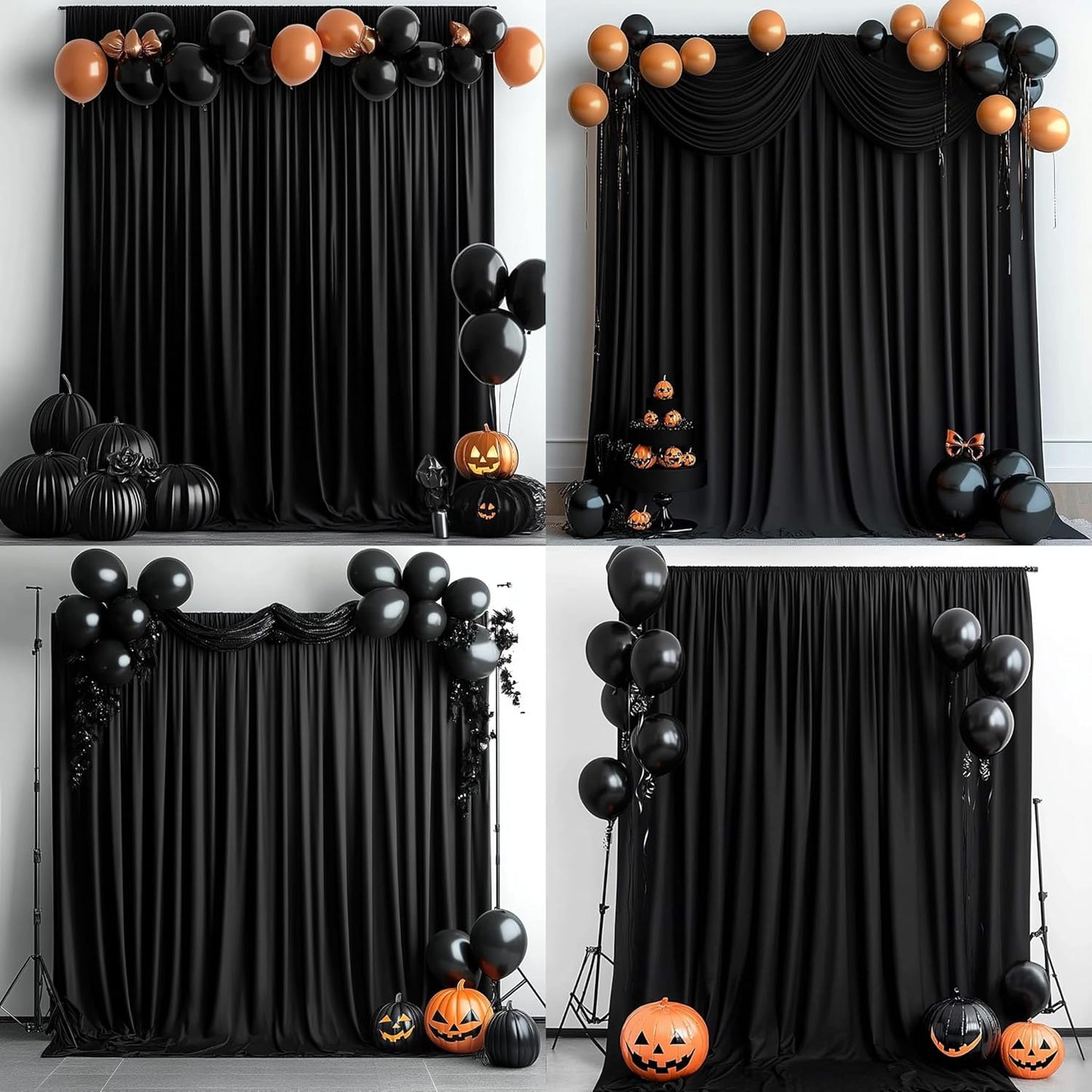 10 ft x 8 ft Wrinkle Free Black Backdrop Curtain for Parties, Polyester Black Photo Backdrop Drapes for Graduation Birthday Wedding Party Stage Curtains