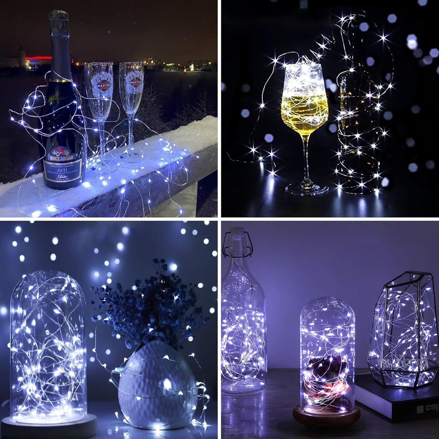 ZGWJ 24 Pack Fairy Lights Battery Operated, 7ft 20 Mini LED Fairy String Lights Silver Wire 3 Modes for DIY, Parties, Wedding, Bedroom, Halloween Christmas Decoration Silver White