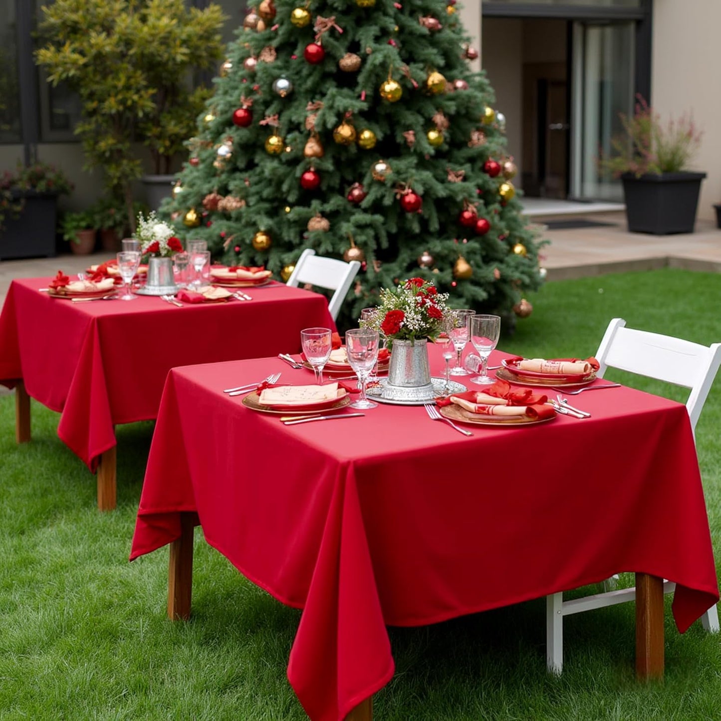 sancua Christmas Red Square Tablecloths 54x54 Inch, 2 Pack - Fabric Table Cloth for Square or Round Tables, Washable Polyester Table Cover for Dinner, Holiday Party, Decorative Display Tables