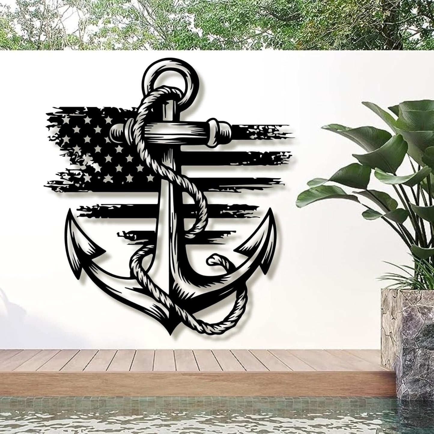 Metal Anchor Wall Decor, Anchor Metal Sign, Metal Anchor Decor, Anchor Metal Wall Art, Metal Nautical Wall Decor, Metal Wall Decor Coastal, Anchor Wall Decor (silver, 47L" x 43W" / 120 x 109 cm)