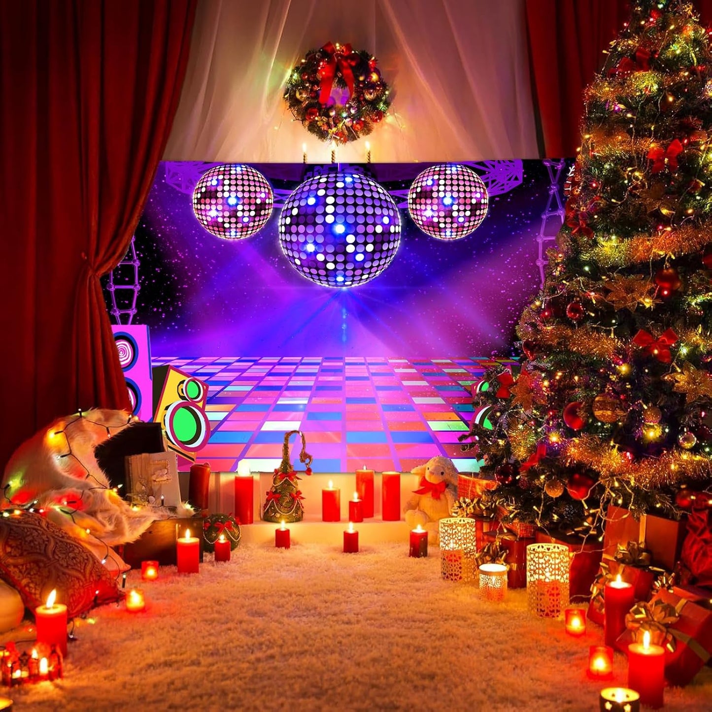 Dance Party Backdrop Retro 80s 90s Theme Stage Dance Ball Music Birthday Party Decoration DJ Photography Background 15 x 10 ft for Baby Shower Picture Photo Shoot Polyester Fabric, Green