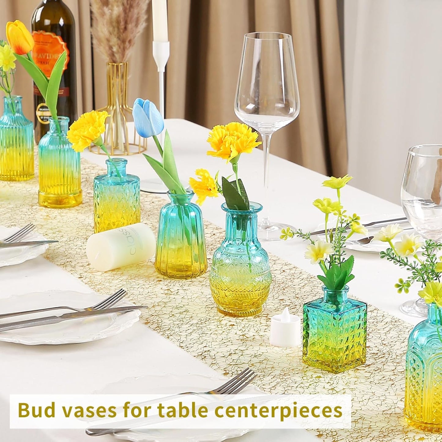 Glass Bud Vases in Bulk Set of 30 Pcs,Small Glass Vases for Flowers as Wedding Centerpieces for Tables,Clear Flower Vases Suitble for Wedding Decorations,Home Decor (Yellow Green, 30 pcs)