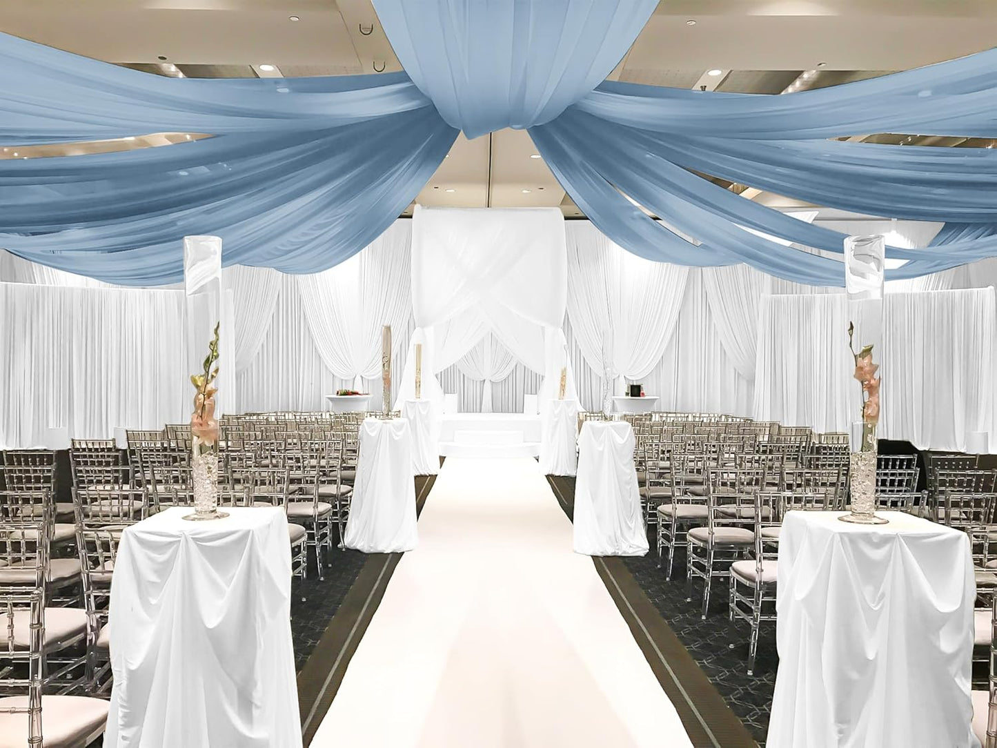 6 Panels Dusty Blue Ceiling Drapes for Wedding, 5ftx40ft Ceiling Drapes Cheesecloth Sheer Fabric Curtain Wedding Arch Draping Fabric Romantic Ceilings Decorations for Weddings Party Ceremony Stage