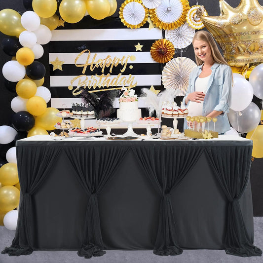 9ft Black Tulle Table Skirt for Rectangle Tables or Round Tables Tutu Table Skirt for Birthday Party Baby Shower Wedding Parties Dessert Buffet Banquet Decorations
